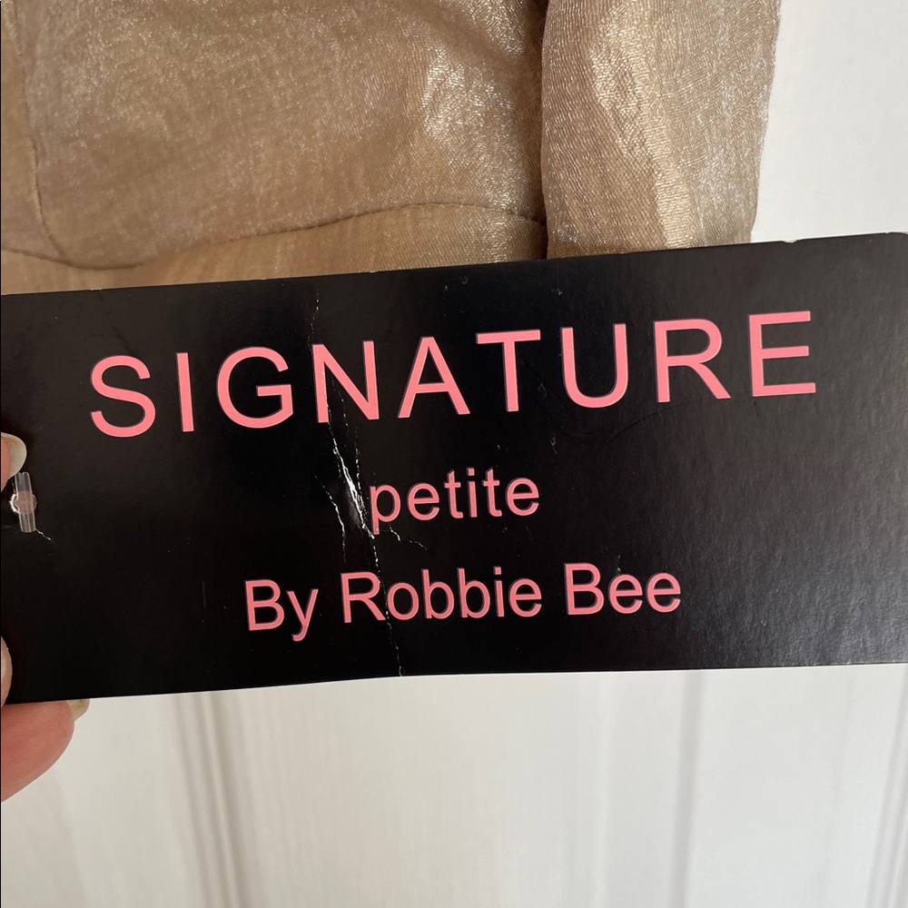 SIGNATURE by ROBBIE BEE SHIMMERY GOLD OPEN FRONT LINED BOLERO JACKET SZ PL - Picture 7 of 9